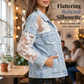 🌸 Handgjord blommig mesh denimjacka