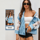 🌸 Handgjord blommig mesh denimjacka