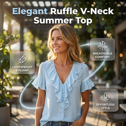 🌺👚 Elegant V-ringad volangtopp