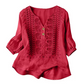 👚🌸 Broderad V-ringad topp med 3/4-ärmar