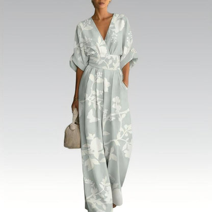 Elegant jumpsuit med V-ringning och tryck för damer
