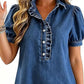 👚🌸 V-ringad puffärm denimtopp