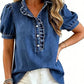👚🌸 V-ringad puffärm denimtopp