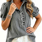 👚🌸 V-ringad puffärm denimtopp