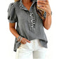 👚🌸 V-ringad puffärm denimtopp