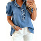 👚🌸 V-ringad puffärm denimtopp