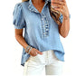 👚🌸 V-ringad puffärm denimtopp