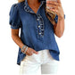 👚🌸 V-ringad puffärm denimtopp