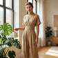 Jumpsuit för damer med korta ärmar, hög hals och vida ben