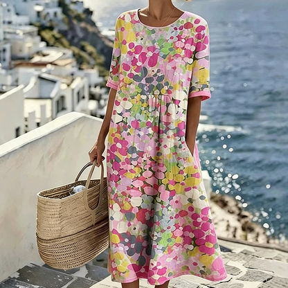 🌸👗 Blommig lös sommarklänning med fickor