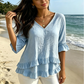 👚🌸 V-ringad volangkant topp