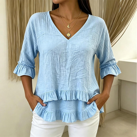 👚🌸 V-ringad volangkant topp