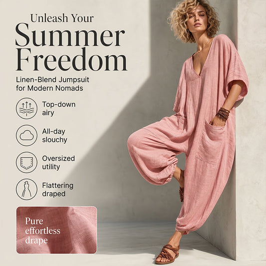 Löst sittande jumpsuit med V-ringning för damer, sommar