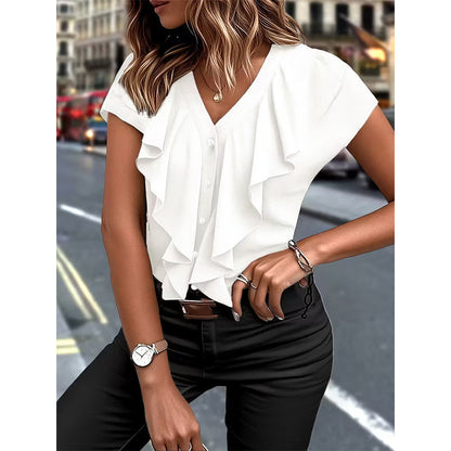 👚✨ Elegant V-ringad volangblus