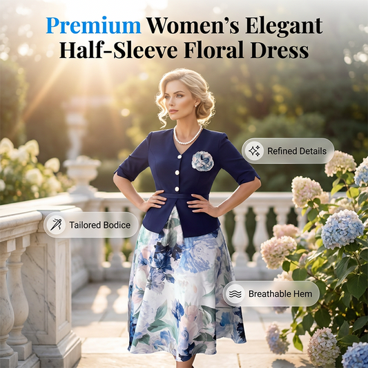 👗🌸 Elegant halvärmsklänning med blombrosch