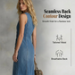 👗✨ Asymmetrisk V-ringad denim maxiklänning
