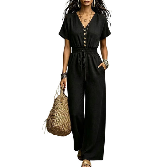 👗✨ V-ringad jumpsuit med rynkad midja