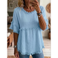 👚🌸 Avslappnad topp med volangärmar och fransdetaljer