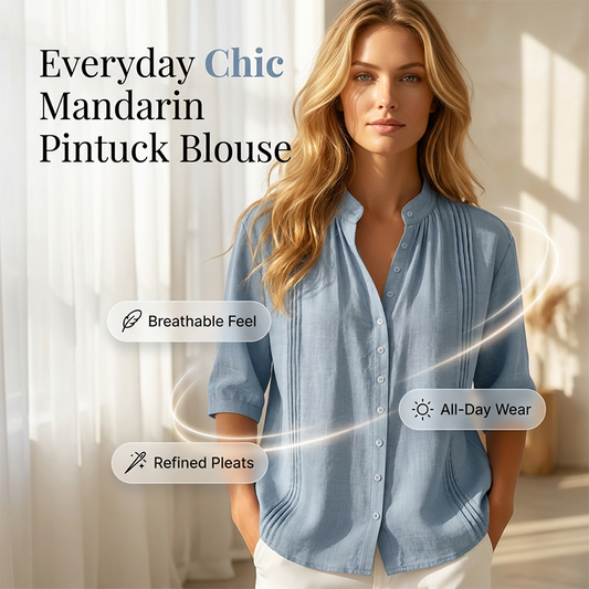 👚🌸 Elegant casual topp med mandarin-krage och prickveck