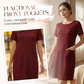 👗🌿 Bekväm avslappnad rund hals klänning med fickor
