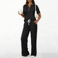 👚👖 Elegant ribbad set med knappdetalj och vid ben
