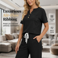 👚👖 Elegant ribbad set med knappdetalj och vid ben