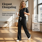 👚👖 Elegant ribbad set med knappdetalj och vid ben