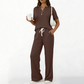 👚👖 Elegant ribbad set med knappdetalj och vid ben