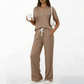 👚👖 Elegant ribbad set med knappdetalj och vid ben
