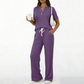 👚👖 Elegant ribbad set med knappdetalj och vid ben