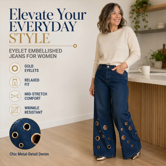 👖✨ Vida jeans med metallöglor och snygga utskärningar