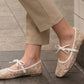 🌸 Eleganta platta mesh-skor med rosett och blommotiv
