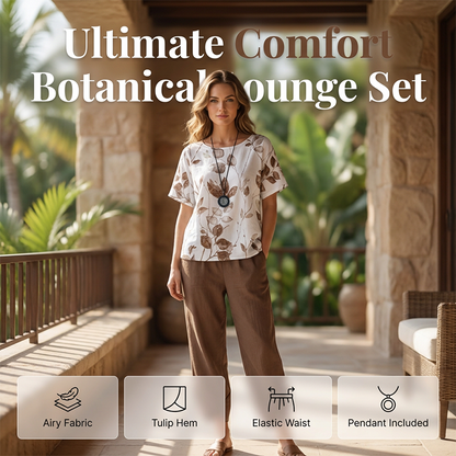 🌿🌸 Botaniskt loungeset med tulpankant och elastisk midja