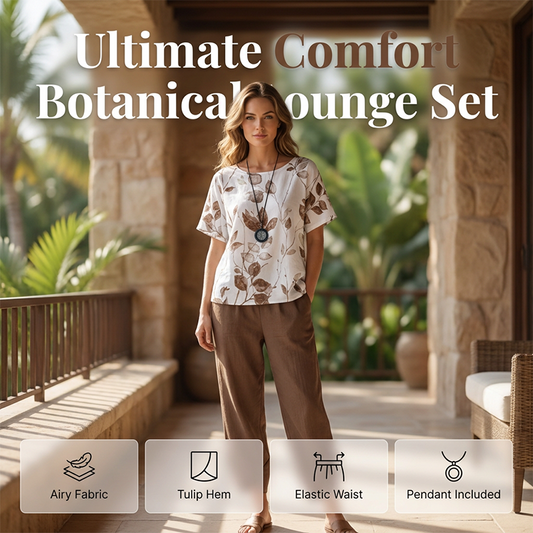 🌿🌸 Botaniskt loungeset med tulpankant och elastisk midja