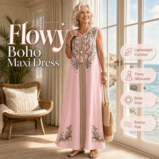 👗🌸 Kvinnlig maxiklänning i boho-stil med flödande silhuett