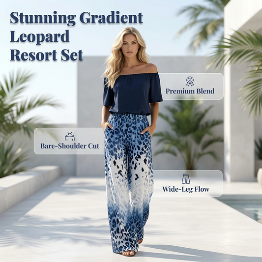 🌸 Mångsidigt off-shoulder set i leopardgradient för sommaren