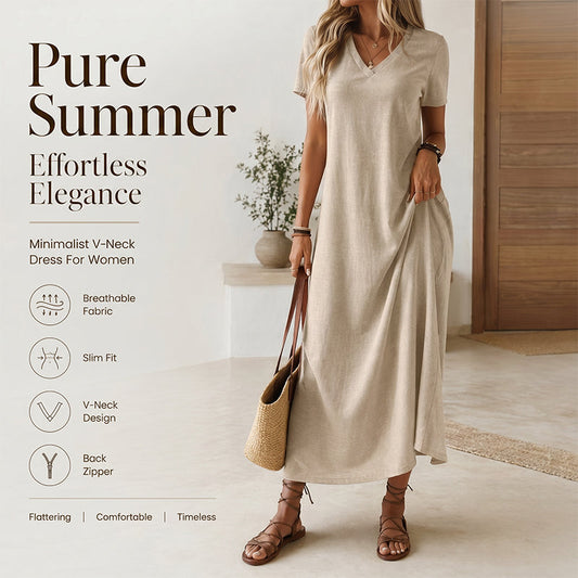 👗🌸 Mångsidig sommarklänning med V-hals och korta ärmar