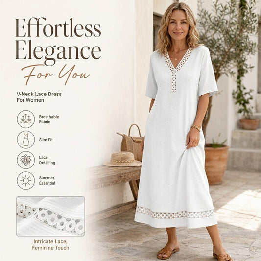 👗🌸 Elegant sommarklänning med V-ringning och spets