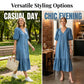 👗🌸 Mjuk V-ringad midiklänning i denimstil