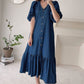 👗🌸 Mjuk V-ringad midiklänning i denimstil