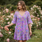 👗🌿 Lätt V-halsklänning i bohemisk stil med blomtryck