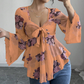 🔥Sommarens bästsäljare🔥🌸 Blus med blommönster och fyrkantig halsringning samt knytdetalj framtill