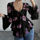 🔥Sommarens bästsäljare🔥🌸 Blus med blommönster och fyrkantig halsringning samt knytdetalj framtill