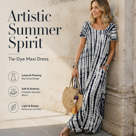 Tidsbegränsad⌛ 👗 Överdimensionerad klänning med levande tie-dye – bekväm och sval för strand och stad