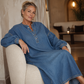 Bästsäljare🔥 👗 Vintage denim maxiklänning med lanternärmar – mjuk och andningsbar för en avslappnad chic look