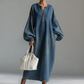 Bästsäljare🔥 👗 Vintage denim maxiklänning med lanternärmar – mjuk och andningsbar för en avslappnad chic look