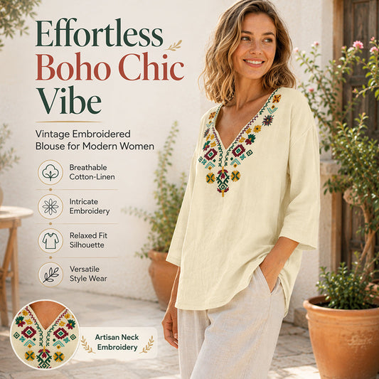 🌺 Romantisk broderad topp med V-hals och blommönster – enkel att matcha med jeans eller kjol