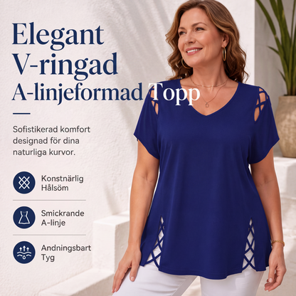 Damtopp med V-ringning och korsband, korta ärmar