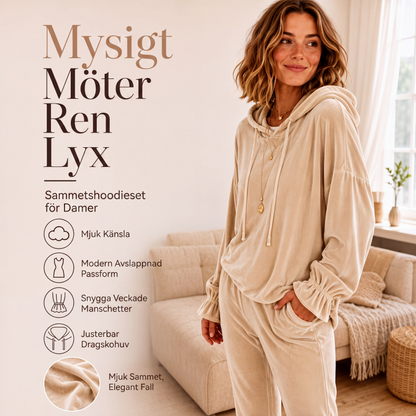 Dam ledig sweatshirt i sammet med huva