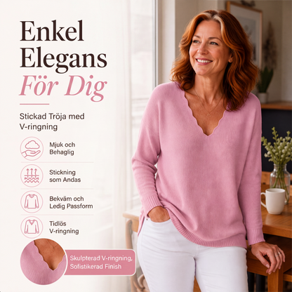 Just nu populärt⭐👚 Stickad tröja med V-ringning och vågiga kanter – feminina detaljer och mjuk struktur för en avslappnad stil i kallt väder